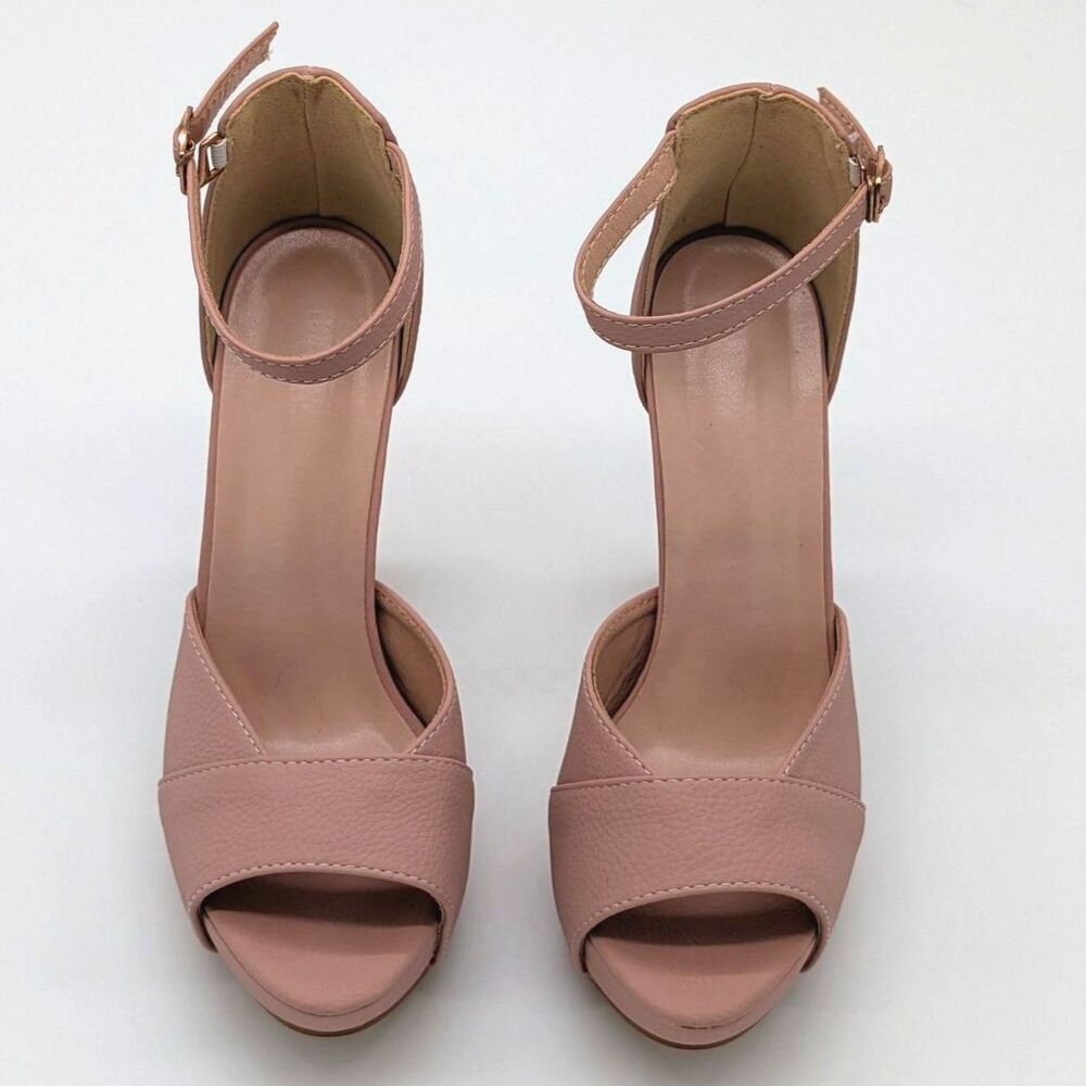 Women's Blush Pink Platform Block Heel Sandals Ankle Strap Open Toe Pumps US 6.5 - Picture 3 of 8